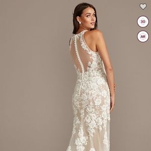 Sequin Floral High Neck Wedding Dress (unaltered)